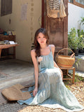 Mint Green Tie Hanging Neck Hanging Dress Women Summer Sweet Sweet Super Fairy First Love Dress Seaside Holiday Dress