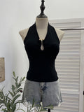 Hanging Neck Low-Breasted Hottie Sexy Sling Vest With Chest Cushion Repair Elastic Short Sleeveless Top 9363