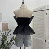 Real Shooting Big Bow Rose Flower Design Smear Chest Vest Wearing Bare Back Sleeveless Top 2192