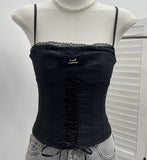 Real Shooting Thousand Gold-Sensitive Bow Strap Lace Lace With Breast Pad Sling Vest Short Blouse 1551
