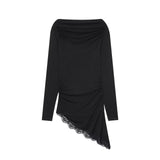 Autumn New Long Sleeve Asymmetrical Lace T-Shirt 0085852