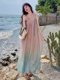 Seaside Holiday Wind Gradually Change Color Dye Loose Slings Beach Skirt Summer Dopamine Dress Atmosphere Super Fairy