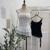 Real Shot Of Broken Flower Hanging Neck Sling Vest Female Three-Dimensional Flowers With Lotus Leaf Edges Short Sleeveless Top 9593