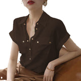 2025 New Small Chiffon White Shirt Casual Women's Summer Thin Design Temperament Blouse