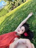 Xinjiang Sichuan West Yunnan Tourism Photo Skirt New Chinese Retro Red Hanging Neck Dress Feel Holiday Dress
