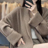 Autumn And Winter New French Collar Long Loose Cardigan Female Solid Color Gentle Lazy Knit Sweater Jacket