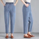 Spring And Autumn Mother Pants Trousers Large-Size Middle-Aged Women's Trousers Middle-Aged Autumn And Winter New High-Waisted Harlan Jeans Woman
