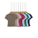 Hottie Tight Foundation Round-Neck Short-Sleeved T-Shirt For Girls Summer Solid Color Bhise Slim Top