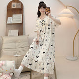 Cloud Cotton Pyjamas Girl Summer Sweet Princess Wind Short Sleeve Long Pyjamas Plus 250 Pounds Home Clothes Outside Wear