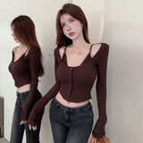 Thai Sexy Lace Splicing Top Pure Lust Wind Fake Two Long-Sleeved Women Autumn And Winter Waist Repair Short-Sized Bottom Shirt