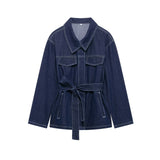 Spring And Summer New Women's Women's Belt Lap Tie Denim Coat Wide Leg Trousers