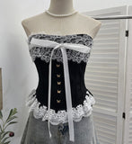 Court Style Lace Lace With Bow With Breast Pads With Bra Vest Short Strap Back Coat 2817