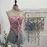 Printed Mesh Ribbon With Chest-Plate Waistcoat With Chest Cushion Anti-Slip Strip Foldless Sleeveless Top 8166