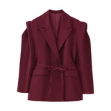 BSK&TRAF Women's Clothing 2025 Autumn New French Fashion Pocket Belt Bandwidth Shoulder Suit Jacket