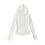 Korean Small Man Standing Thin Hooded Zipper Coat + Loose Feeling Loose Draw Rope Broad Leg Trousers Two Sets Of Women