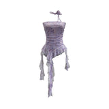 Real Shot With Hanging Neck Flower Braid Vest Dye Mesh Irregular Lace Ribbon Sleeveless Top 1596