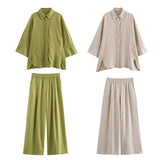 Spring 2025 New Casual Thin Loose Shirt Tight Straight Trousers Set 2157045