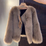 2025 Autumn And Winter New Fur Coat Korean Version Of Leisure Artificial Fur Coat Round Collar Long-Sleeved Loose Coat