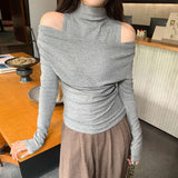 High-End Collar Fasting Long Sleeves Of Women's Autumn And Winter 2025 New Half-High T-Shirt Top