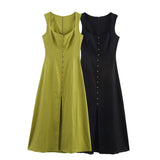 Summer New Solid Color Sleeveless Collar Fan Flute Dress 6962030
