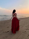 Red-Dewed V-Neck Dress New Thin Thai Sanya Seaside Beach Dress Atmosphere