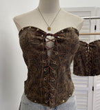 Fish Bone Girded Belt Strap Tsets Braid Waist With Chest Cushion Rivet Leopard Tud Hottie Top 2889