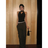 Thai Sexy Babes Design Feel Hanging Neckless Sleeveless Vest Women With A Short Sling Suit