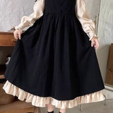 Spring Small Salt Milk Sweet College Wind-Backed Dress Women Loose Folded Cute Two Sets
