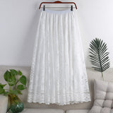 Autumn And Winter New Hong Kong Flavor Small Fresh High Waist Thin Long Hollow Hook Lace Skirt Dress Dress Big Swing