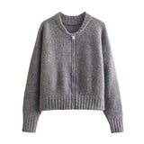 Autumn New Zipper Round Collar Knitted Cardigan Bomber Jacket Jacket