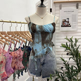 Real Shoot À±tie Bra Irregular Sling Sling Vest Slimming Print Mesh Sleeveless Top 8950