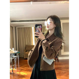 Curry Deer Leather Jacket Women's Short 2025 Spring And Autumn Korean Loose Leisure Retro Small Jacket Top