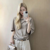 Swinging Short-Sleeved T-Shirt Women's Summer Loose High-End Feeling Han Si Temperament Five-Point Sleeve