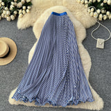 Striped Half-Dress Women 2026 New Tight Waist Hanging Long Skirt Wave Hem Swing 100 Folds Skirt