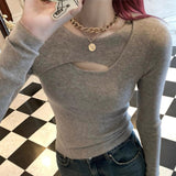 De-Velvet Hollow Hottie Girl Bottoming Shirt In Autumn And Winter Small Temperament Granulating Long Sleeves On The Top