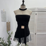 Real Shooting Babes Hand Knotted Metal Buckle Strapped Bra Vest Around The Neck Irregular With Chest Pad Top 9303