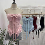 Real-Patting Texture With Chest Pad Anti-Slip-Slip-Smeared Breast-Wearing Bow Irregular Lace Repair Short Coat 2821
