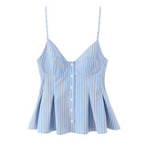 6013-2025 New Women's Dress V-Neck Buckle Solid-Colored Folded Slings Top Women's Style