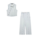 Spring New Denim Smeard Vest 6147107 Low-Rise Jeans 6147116