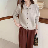 Single Row Multi-Buckle French POLO Collar Knitted Cardigan Sweater Retro Lazy Casual Free Knitted Coat
