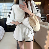 Imitation Cotton Languid Casual Sports Suit Female Summer Students Small Loose Thin Shorts Two-Set