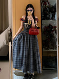 Korean College Style Temperament To Close The Waist Wood Ear Stling Sling Skirt Women Fashion Summer New Square Neck Over The Knee Dress