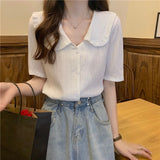 Spring And Summer 2025 New Design Small Doll Collar Short-Sleeved Shirt Women's Short-Sleeved French Chic Top