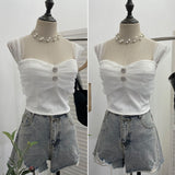 Real Shooting Net Red Pure Lust Folding Net Yarn Splicing Sling Sling Vest Bratie Short Sleeveless Top 8039