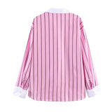 BSK&TRAF Women's Spring 2026 New Hong Kong-Style Cuff Striped Loose Shirt 3564080