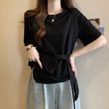 2026 Summer New Meat Cover Thin Loose Fat MM Irregular Fake Two-Piece Top Tide T-Shirt Girl