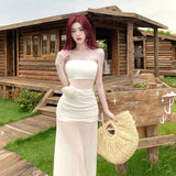 Seaside Holiday Net Yarn Sleeveless Corset Dress Women's Summer Baggy Beach Dress