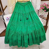 South Korea 2025 Spring Heavy Industry Lace Dress Women High-Waist Splicing Hook Fairy Big Swing A Word Mid-Long Skirt Summer