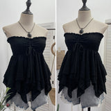 Real Shooting Holiday Wind Bra Strap With Bow Irregular Dress Loose Thin Short Sleeveless Top 9568