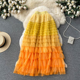 Gradient Color Irregular Net Yarn Half-Dress Women's Long Cake Skirt Fluffy High Waist Thin A Skirt